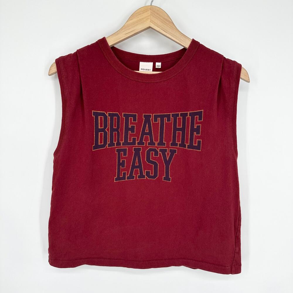 MOUSSY Vintage Graphic Print Muscle Tee Cropped Sleeveless Tank Top - Picture 2 of 11